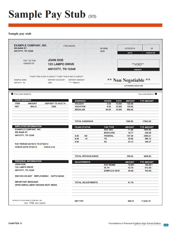 Download Foundations in Personal Finance High School pay stub Word and PDF template Photoshop template